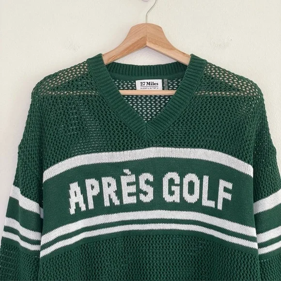 27 Miles Malibu Après Golf Pullover Mesh Stitch Cotton Knit Sweater Green Medium - Picture 6 of 16